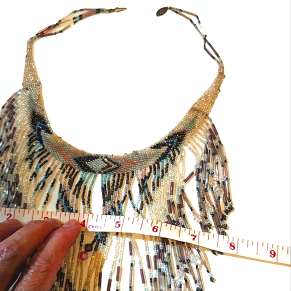 Vintage Bohemian hippie handcrafted beaded fringe necklace Halloween Dress Up - Picture 12 of 16